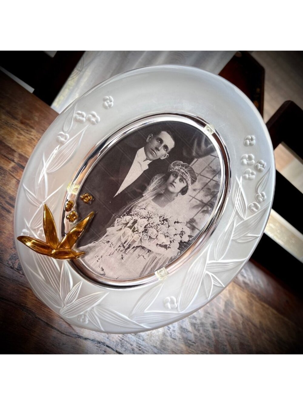 Vintage Bird of Paradise Mikasa Crystal Oval Photo Frame